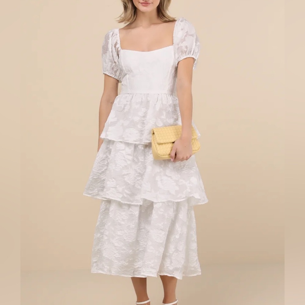 Lulu's White Tiered Lace Dress